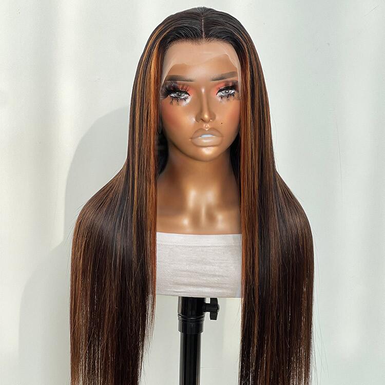 (Super Deal)Megalook 30inch #613 / P1b/30 Highlight/#4 Chocolate Brown Bone Straight Hair Undetectable Transparent Lace Wig