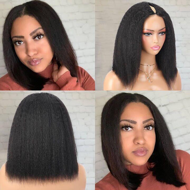 Megalook Bogo Free Thin V Part Wig Bob Human Hair Wigs Without Leave Out