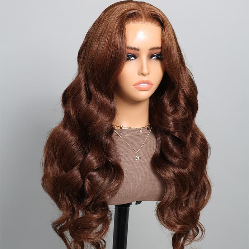 Color #4 Chocolate Brown Loose Body Wave 6x5 HD Lace 3D DOME Cap Wear Go C Part Glueless Mini Knots Pre-plucked  Hair Pre-cut Lace Wig