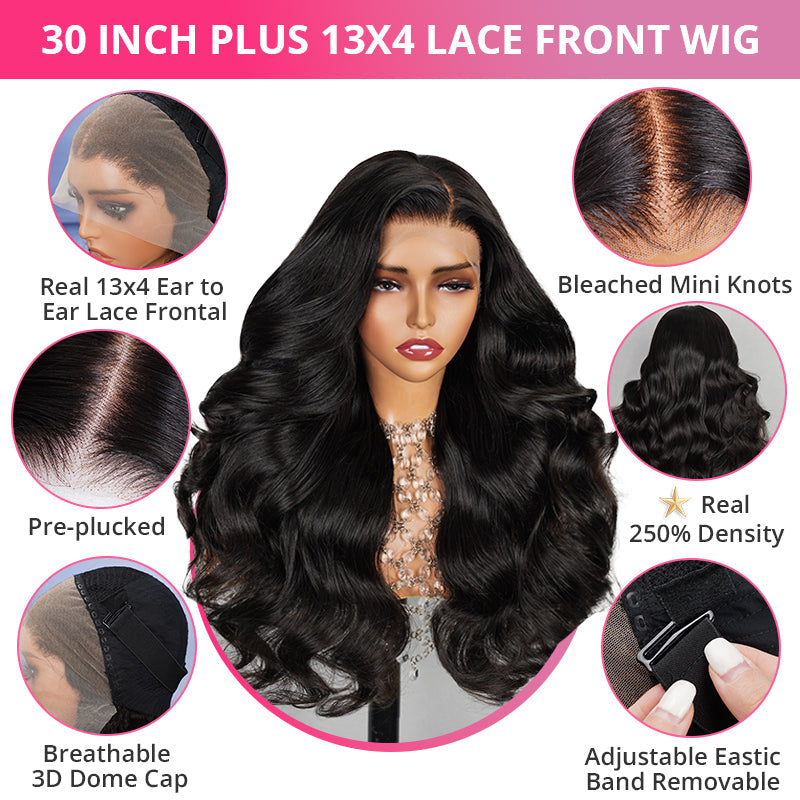 (Super Deal)Megalook 30inch 36inch Long 13x4 Transparent Lace Frontal Wigs Pre-plucked Natural Hairline Breathable Airy Cap Human Hair Wig