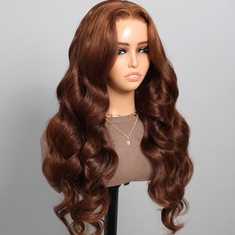 Color #4 Chocolate Brown Loose Body Wave 6x5 HD Lace 3D DOME Cap Wear Go C Part Glueless Mini Knots Pre-plucked  Hair Pre-cut Lace Wig