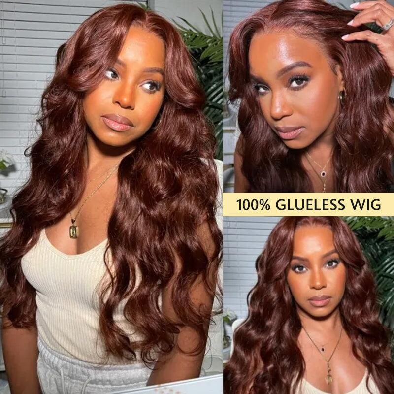 Megalook Pre Cut Lace Real Glueless Wear & Go HD Lace Wig 5x5 Lace Closure Wigs #33 Red Brown Auburn Color 3D Dome Cap Wigs