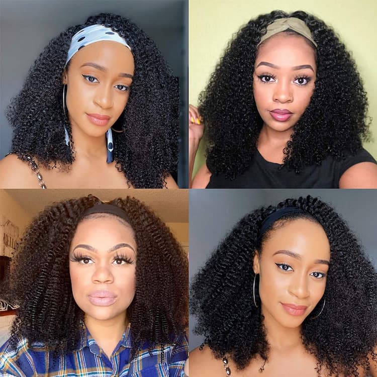 Megalook Afro Curly Headband Wig Human Remy Hair Wigs For Black Women