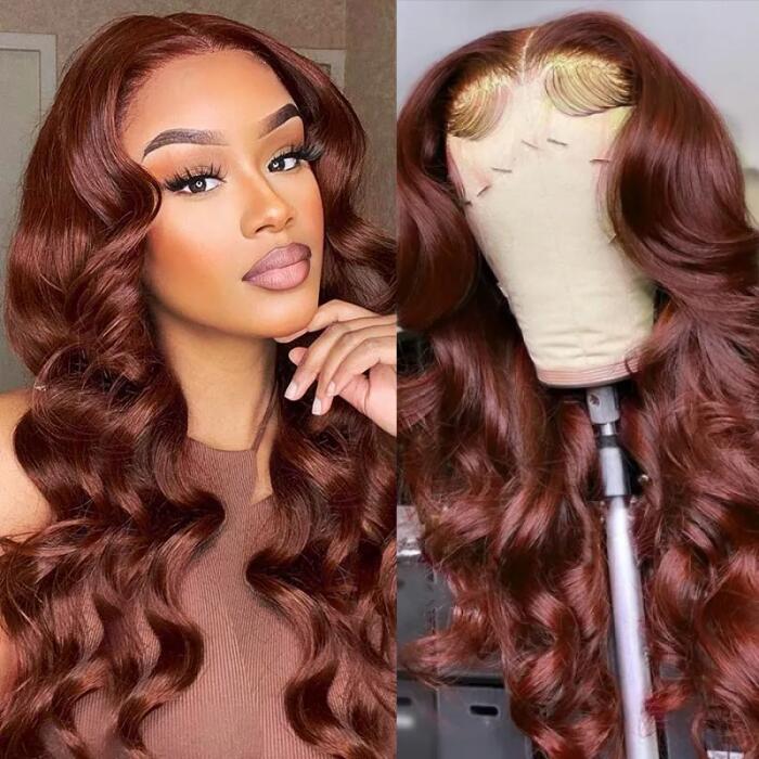 Special offer | 26inch = $137.69 Transparent Lace 4X4 New #33 Red Brown Auburn Color Wig Body Wave Human Hair Wig For Women