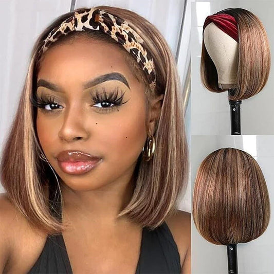 Megalook (Super Deal)  Bob HeadBand Wigs 150% Density Highlight 4/27 Color Glueless Human Hair Wigs