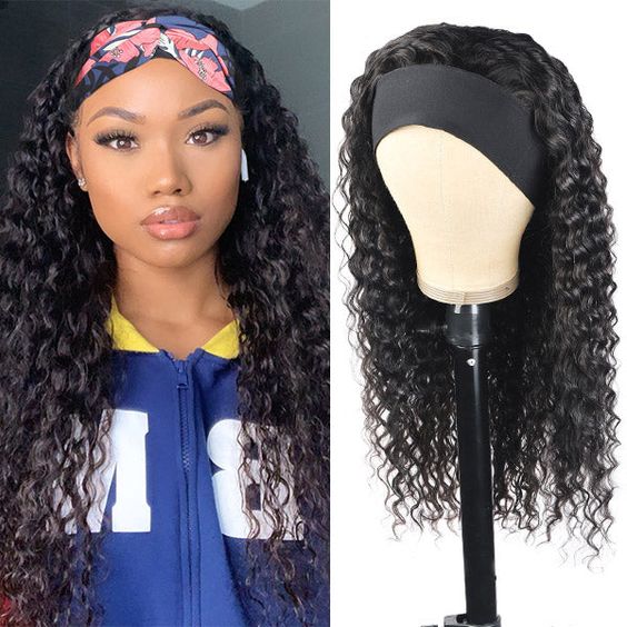 (Super Deal)20-22inch Headband Wig Non-Lace Glueless Deep Wave Natural Black 100% Human Hair Wig