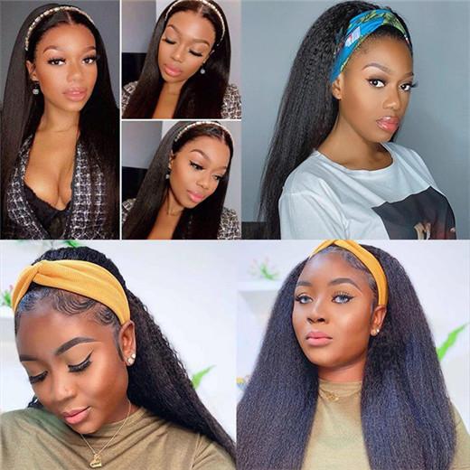 Kinky Straight Headband Wig for Black Women Easy Wear and Go None Lace Front Wigs