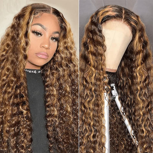 Megalook Highlight 4/27 Honey Blonde Deep Wave Wig 13x4/13X6 Lace Front Wig 180% 210% Density