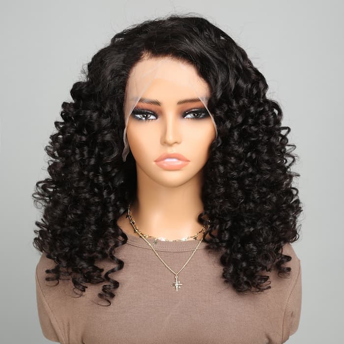 (Super Deal)High Quality 22'' Long 13x4 HD Lace Front Spiral Curly Natural Black Pre-plucked Natural Hairline Glueless Breathable Airy Cap Human Hair Wig