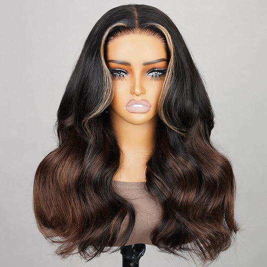 (Super Deal)Highlight Balayage With #4 Chestnut Brown Colored Loose Wavy Wig 5x6 Glueless Lace Front Wigs