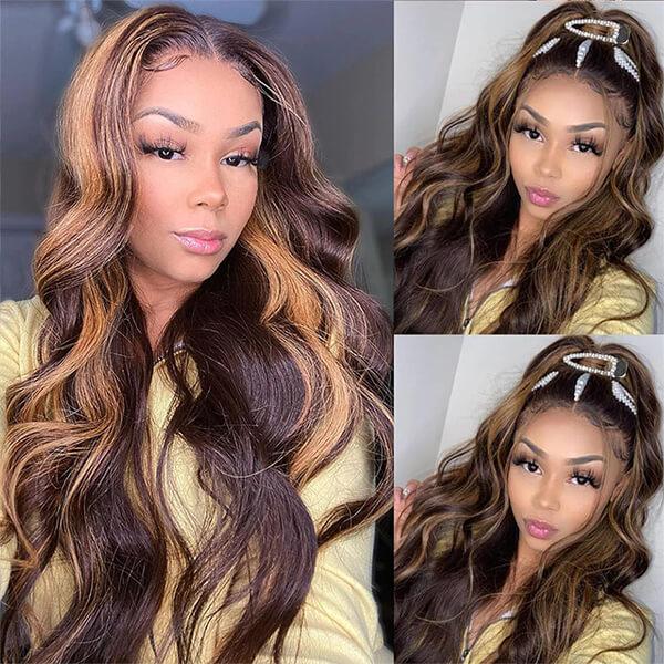 Highlight Bundles Brazilian Straight Human Hair Bundles Ombre Brown Straight Hair Bundles 3 Bundles Remy Human Hair Extensions