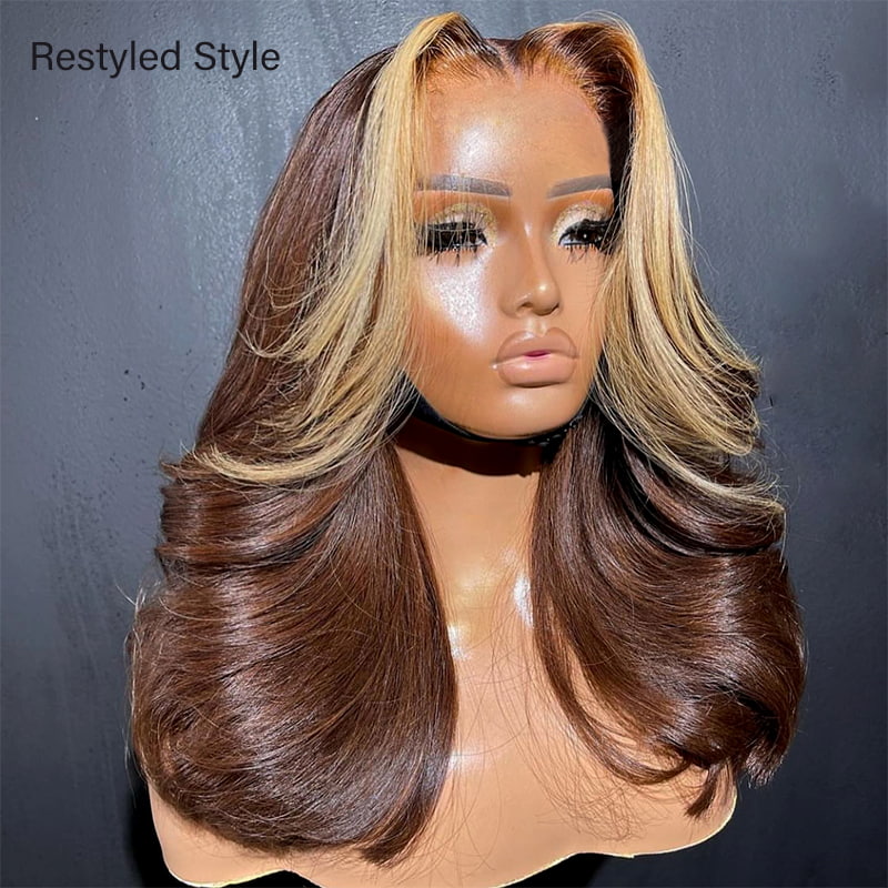 (Super Deal)Megalook Super Double Drawn Money Piece Highlights 4/27 Lace Closure Wigs 18 inch Salon-Quality Luxurious Glueless 6X5 HD Lace Wig Body Wave Wig