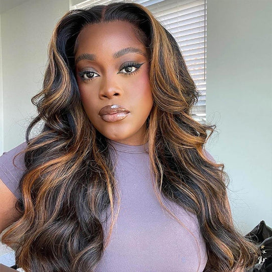 $100 OFF Code: MS100 | Classic Style Body Wave Honey Blonde/P1B30 Highlights Transparent Lace 13x4 Lace Human Hair Wigs Free Part Wig