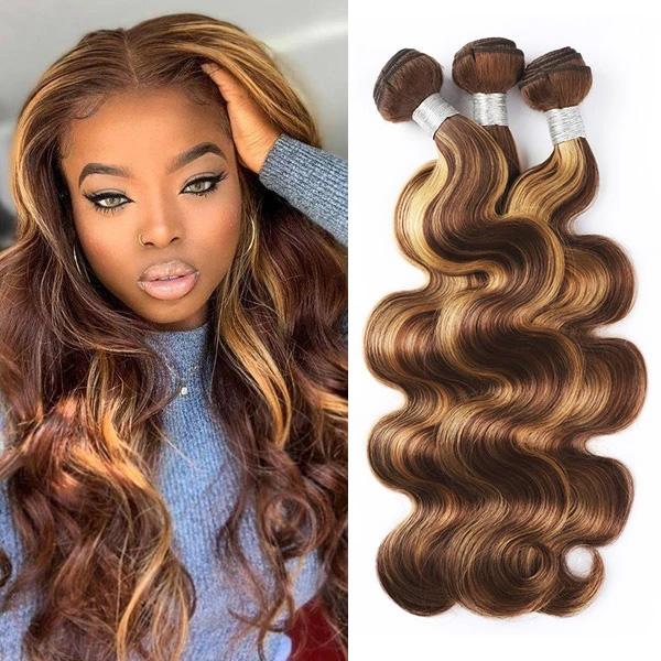 Highlight Bundles Brazilian Straight Human Hair Bundles Ombre Brown Straight Hair Bundles 3 Bundles Remy Human Hair Extensions