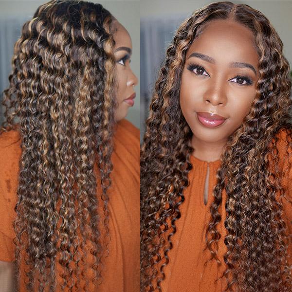 New Pop Honey Blonde Balayage Colored Loose Deep Wave 13x4 Transparent Lace Front Human Hair Wigs