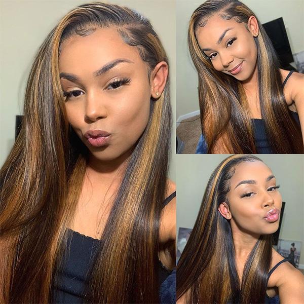 P4/27 Highlight Human Hair 3Bundles With Transaprent Lace Frontal 30 inch Hair Bundles With Frontal Preplucked With Baby Hair