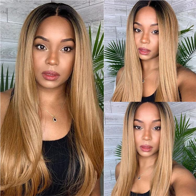 Megalook Brazilian Virgin Hair Ombre Honey 1b/27 Straight Bundles 100% Human Hair Extensions