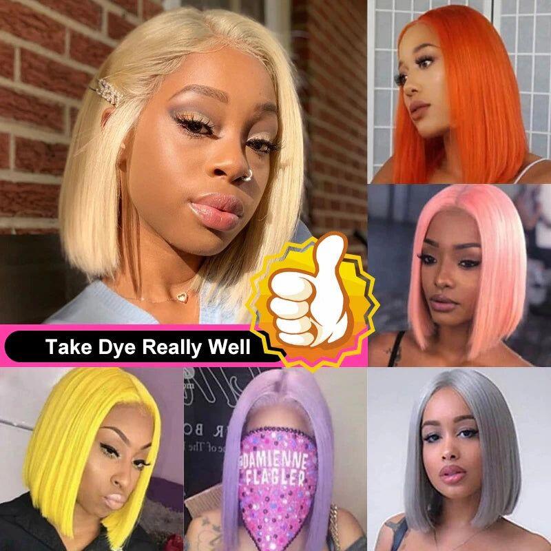 13x4 Lace Pre Plucked 613 Blonde Bob Lace Frontal Wig High Quality