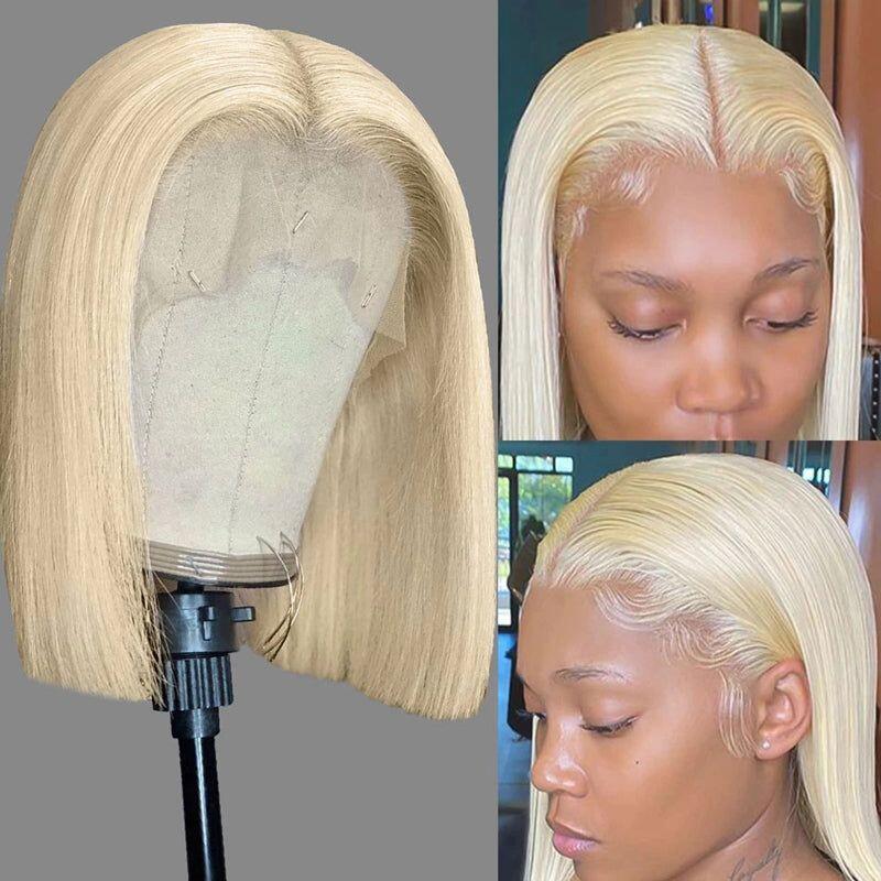 13x4 Lace Pre Plucked 613 Blonde Bob Lace Frontal Wig High Quality