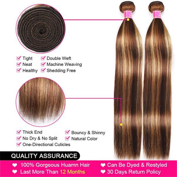 Highlight Bundles Brazilian Straight Human Hair Bundles Ombre Brown Straight Hair Bundles 3 Bundles Remy Human Hair Extensions