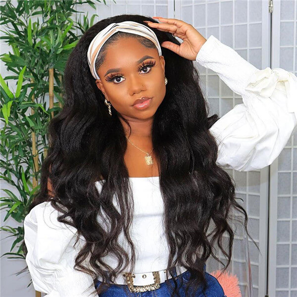 Affordable Headband Wig 180% Density Body Wave Human Hair Wig | THROW ON & GO