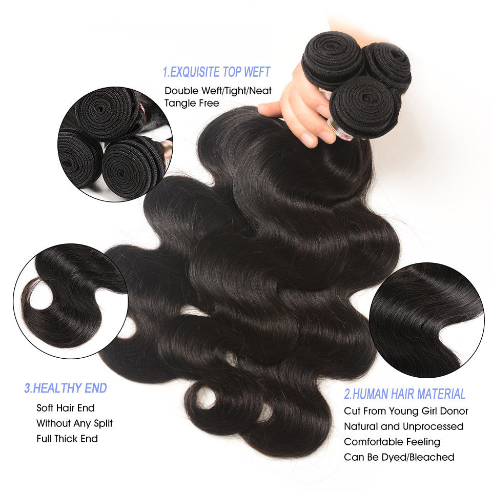 Megalook 10A Grade 3 Bundles Brazilian Body Wave Hair With 13*4 Ear to Ear Lace Frontal Closure