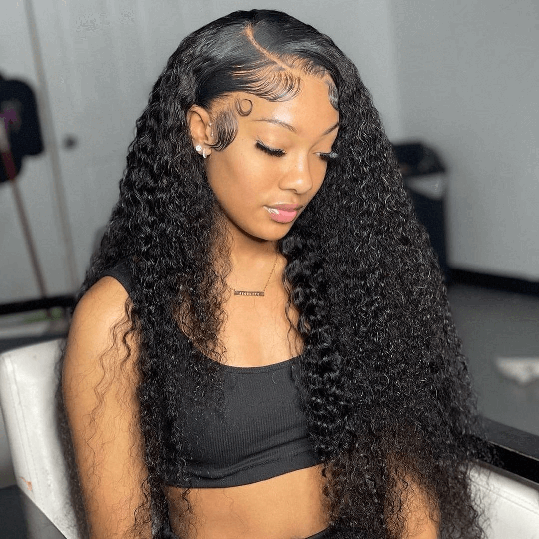 Jerry Curly Natural Black 180%/210% High Density HD Lace 5x5 Crystal Lace Closure Pre Plucked Wigs