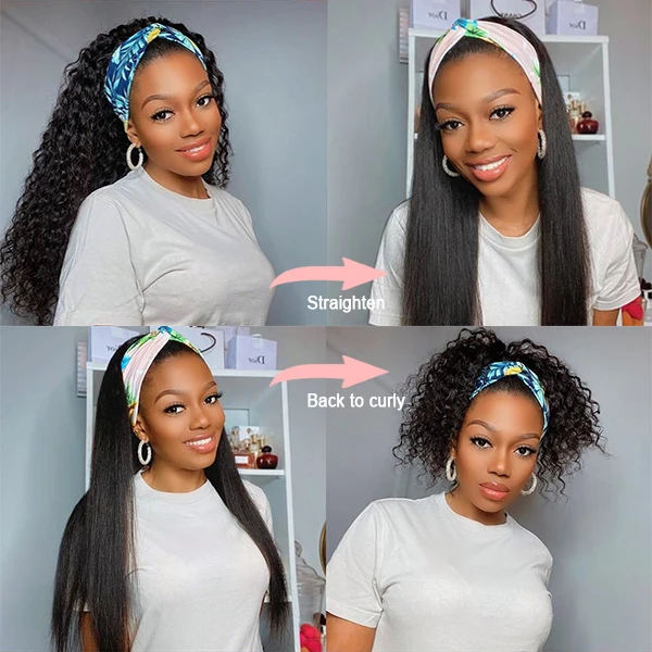 Megalook Yaki Straight Human Hair Wig 210% Density 3/4 Half No Glue Easy To Install Wig