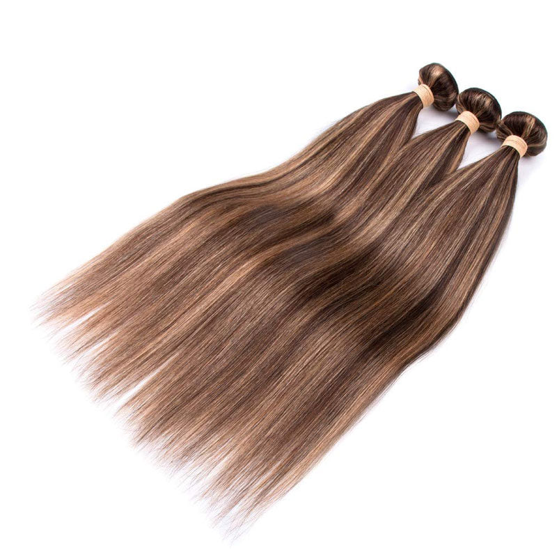 Highlight Bundles Brazilian Straight Human Hair Bundles Ombre Brown Straight Hair Bundles 3 Bundles Remy Human Hair Extensions