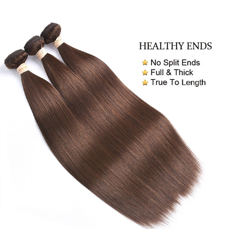 Color #4 Chestnut Brown Body Wave/Straight 3 Bundles 100% Virgin Human Hair Extension