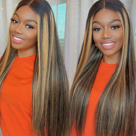 $98.9 Ombre Highlight Human Hair Transparent 4X4 Lace Closure Wigs Brazilian Virgin Hair