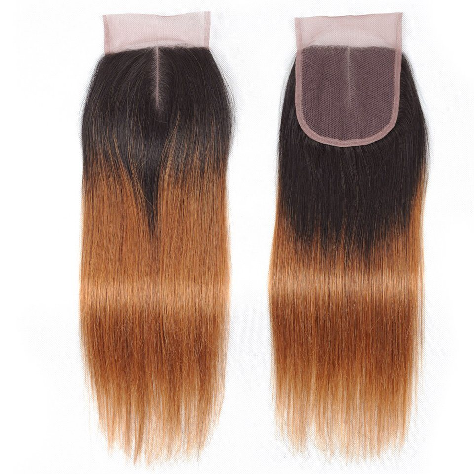 Megalook 3Bundles 1B/30 Ombre Human Hair Weaves With Virgin Human Hair Closure