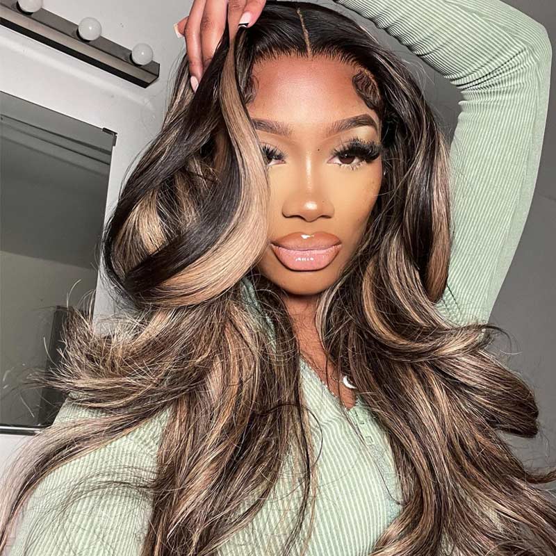 Megalook Bogo Free 13x4 Body Wave Balayage Highlight Transparent Lace Front Human Hair Wigs