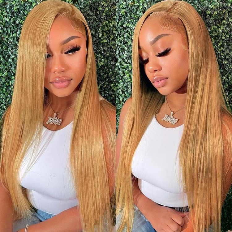 Megalook Straight /Body Wave 5x5 Closure & 13x4 lace frontal wigs #27 colored honey blonde HD lace human hair wigs pre-plucked with baby hair