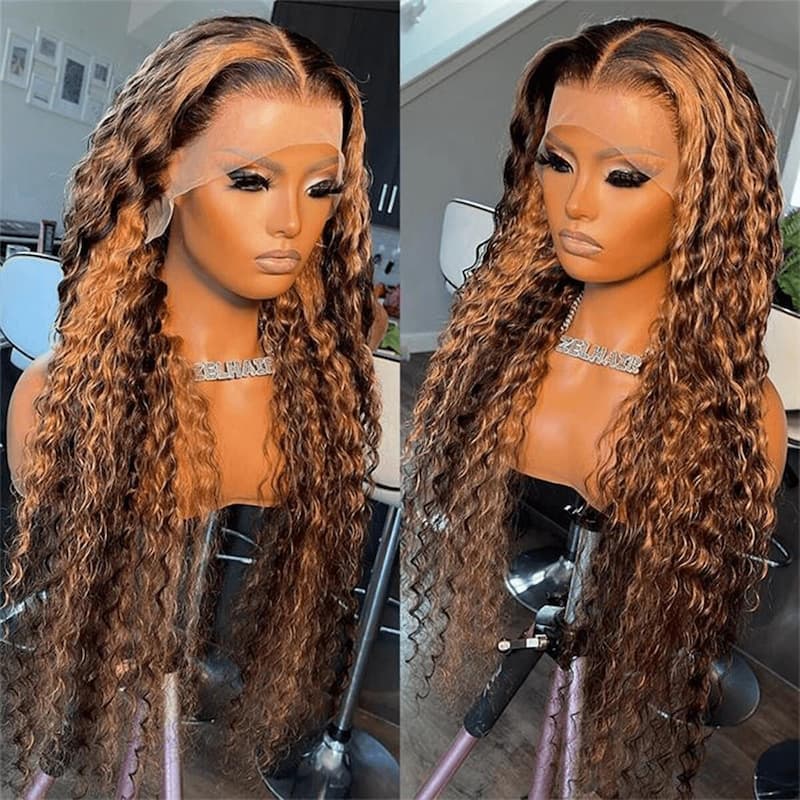 Megalook Highlight 4/27 Honey Blonde Deep Wave Wig 13x4/13X6 Lace Front Wig 180% 210% Density