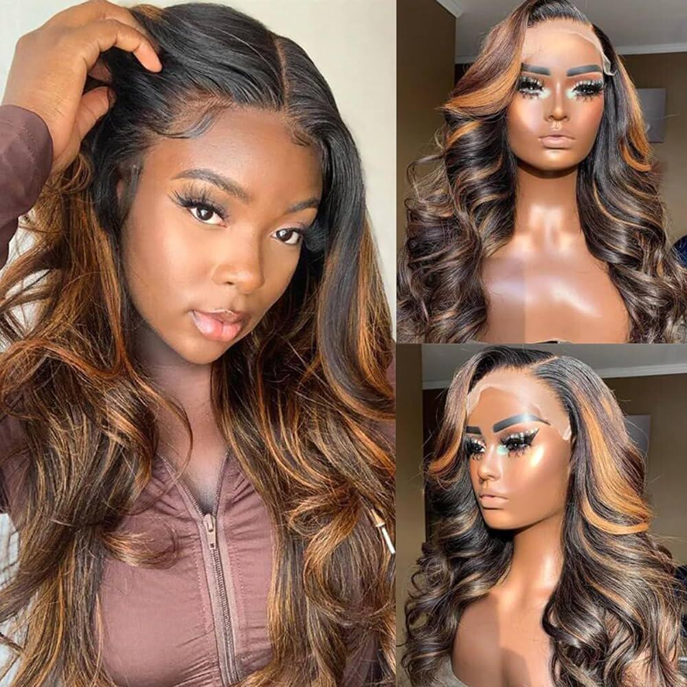 (Super Sale)$139 For 24 Inches Highlight Human Hair Wigs 13x4 Transparent Hd Lace Frontal Wig