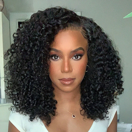 (Super Deal)New 5X5 HD Lace Blunt Cut Bob Side Part Curly Closure Wig Skin Melted