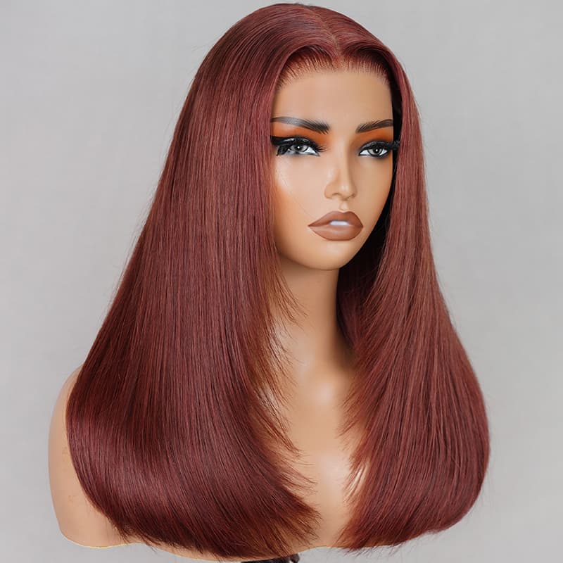 (Super Deal)Megalook Salon-Quality Red Brown Luxurious Glueless 6X5 HD Lace Wig Silky Straight Colored Double Drawn Wig