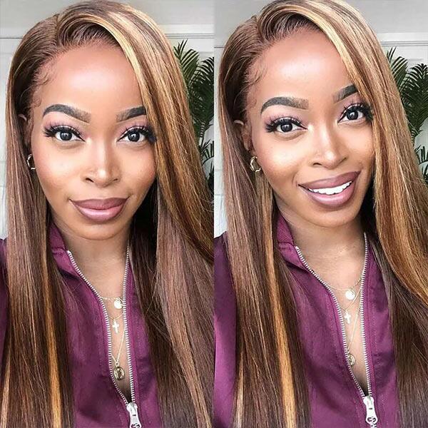 Megalook 360 Lace Frontal Wig Highlight #4/27 Colored Straight/Body Wave Virgin Hair Wigs No Code Needed