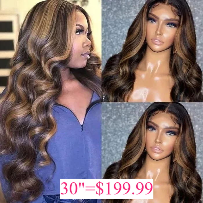 Special offer | 30inch = $199 Megalook 13x4 Lace Highlight P1B/30 Highlight Brown #4 Chestnut Body Wave Wig Undetectable Lace Front Wigs