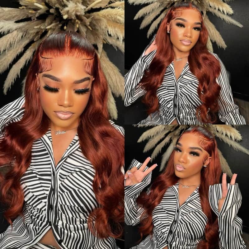 New #33 Red Brown Auburn Color Straight Human Hair Wig HD Lace 4X4/13X4 Lace Frontal Wigs