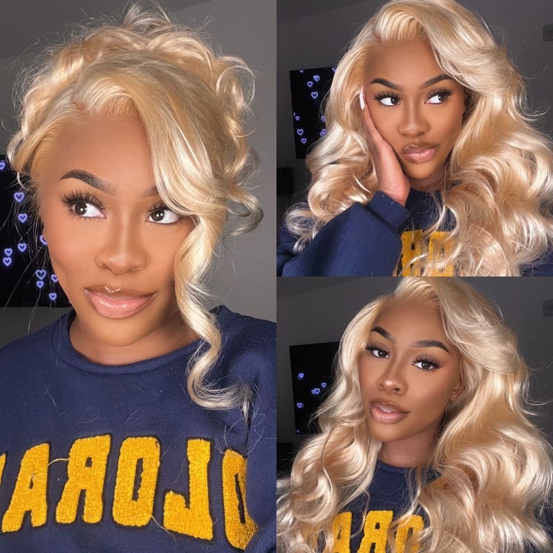 13x4 Lace Wigs 613 Blonde Straight/Body Wave Human Hair Wigs Can Dye to Pink Blue Green purple silver ginger orange Gold Color