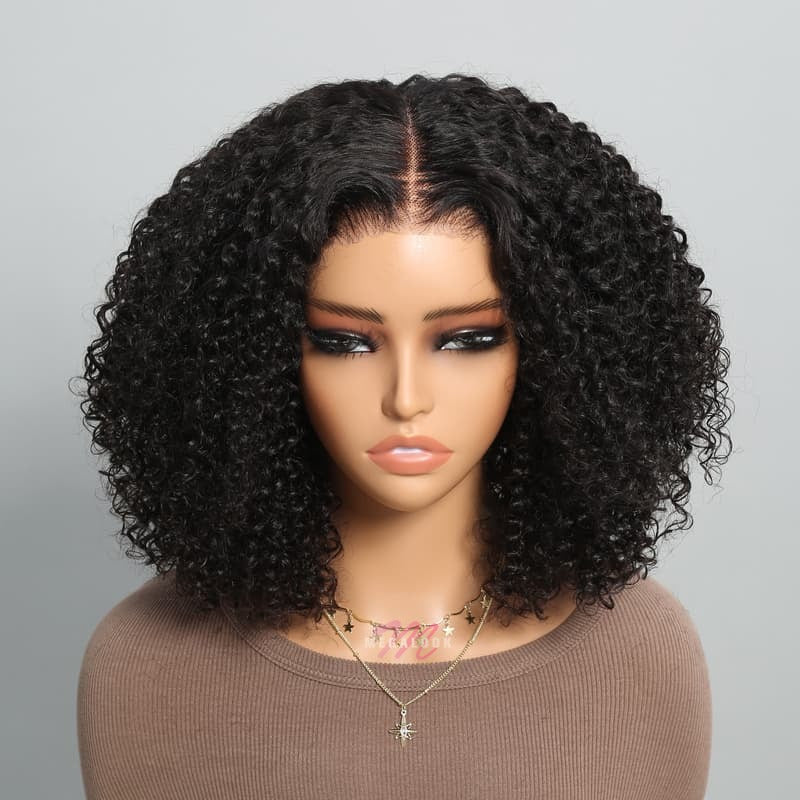 (Super Deal)EaseElle Series Minimalist 6 Inch Deep Part Hairline Glueless Lace Jerry Curly Bob Pre-Bleached Miny Knots Middle Part Closure Wigs