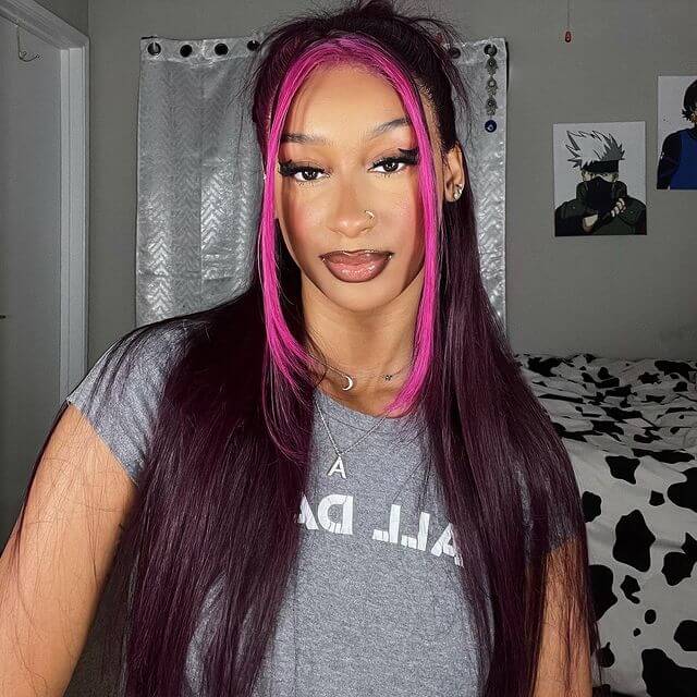 Megalook Bogo Free 13x4 Lace Front Side Part Highlight Money Piece Pink Purple Human Hair Wig HD Transparent Lace Straight Wig