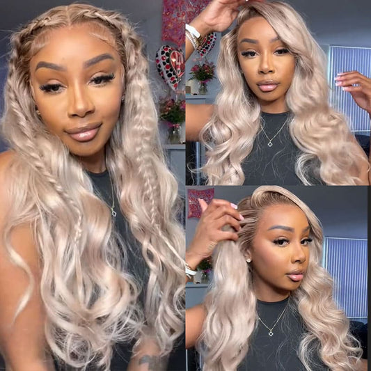 (Super Deal) Chocolate Dipped Marshmallow Vibe 13x4 Lace Frontal Body Wave Natural Pre-Plucked Hairline 6x5 Pre Cut Lace Wigs