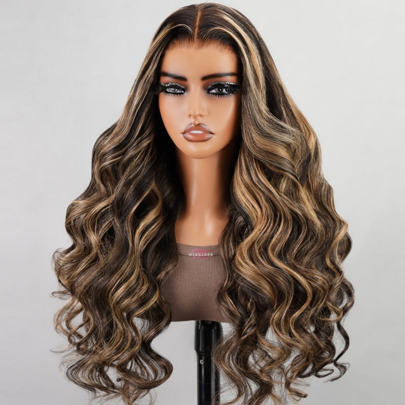 32inch Balayage Highlight Hair 13x4 Transparent Lace Front Human Hair Wigs Pre Plucked Honey Blonde Brown Wigs With Baby Hair