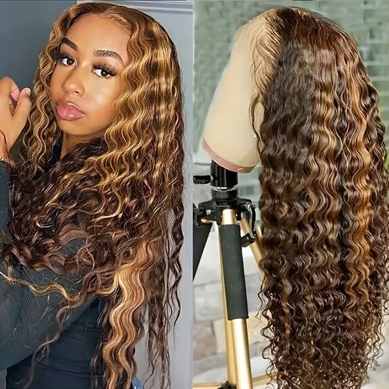 Deep Curly Balayage Highlight Honey Blonde Human Hair Wigs 13x4 Hd Transparent Lace Front Wigs