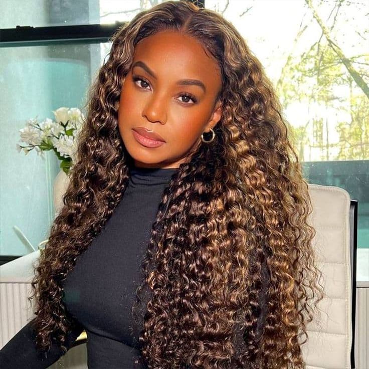 Deep Curly Balayage Highlight Honey Blonde Human Hair Wigs 13x4 Hd Transparent Lace Front Wigs