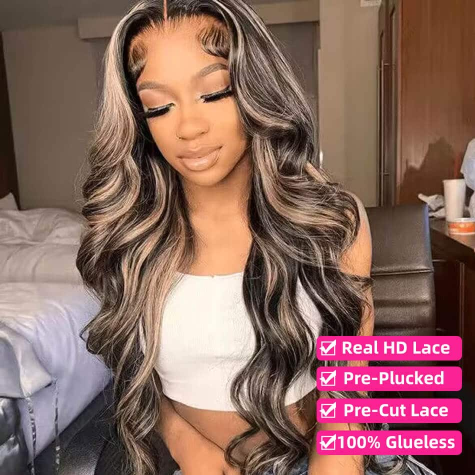 Pre Cut Lace | Upgrade Breathable Airy Cap Bleach Knots Balayage 13X4/6X5 Body Wave/Straight HD Lace Frontal Pre-plucked Easy Wear And Go Wig