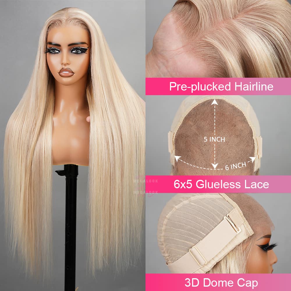 Megalook New Arrival Barbie Blonde Wig With Brown Highlights #P10/613 Straight & Body Wave 13x4 Lace Front Wigs